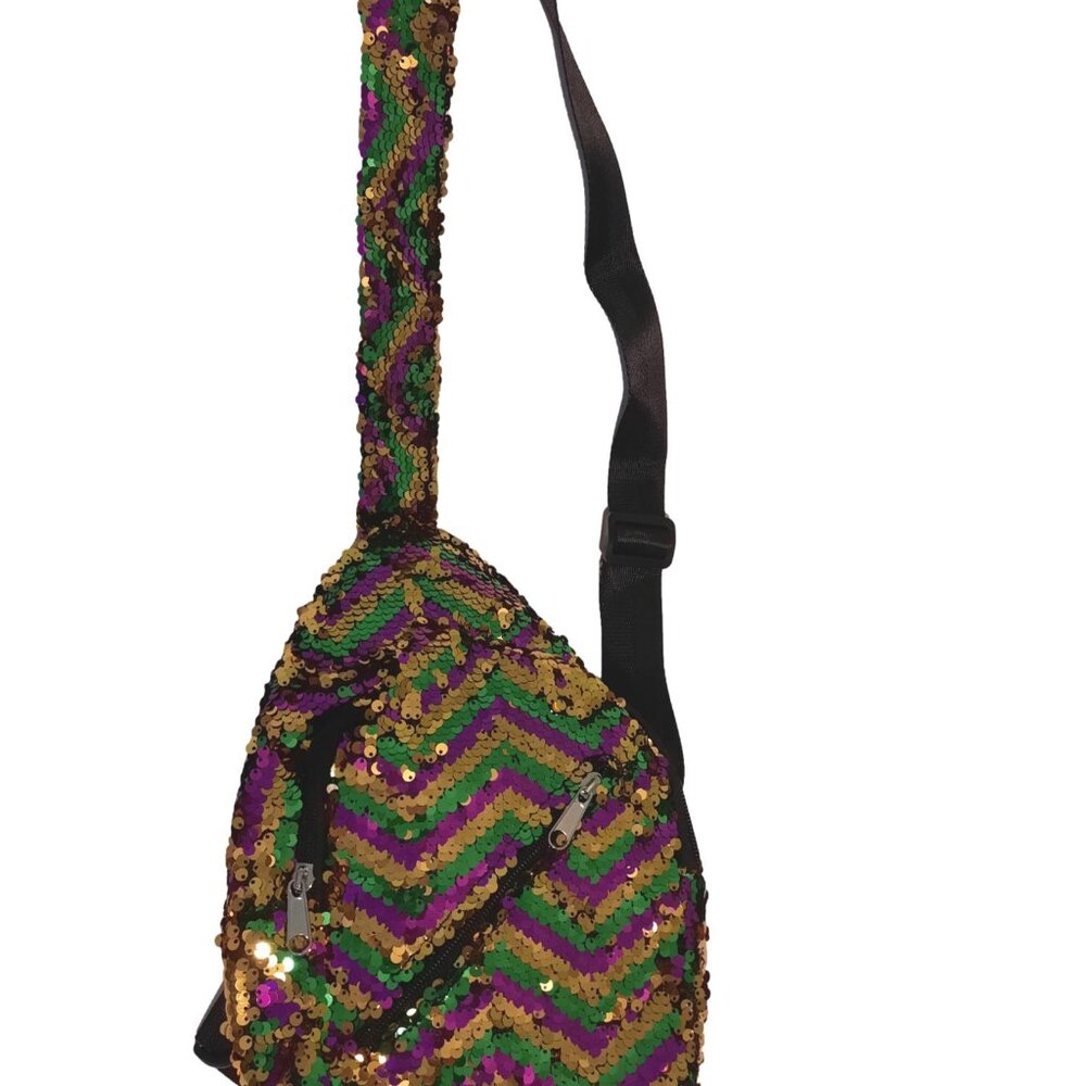 Crossbody Sequin Mardi Gras Bag Purple Green Gold Backpack